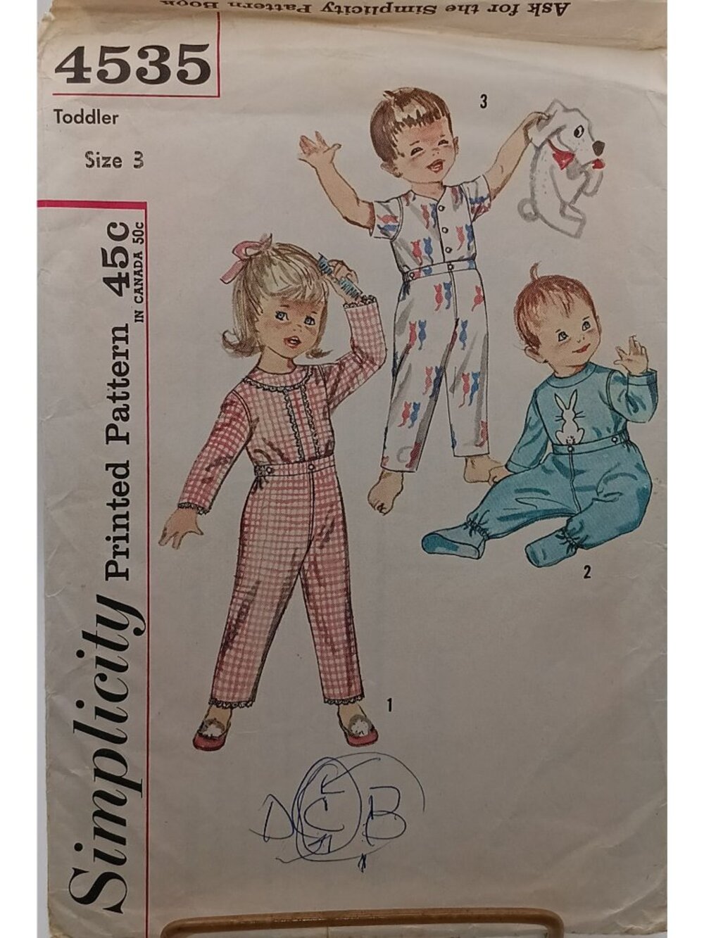 Simplicity 4535 Vintage 1960s Toddler Pajamas Sewing Pattern Transfer Included